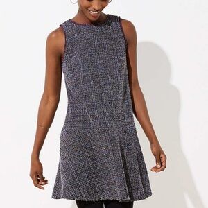 LOFT Tweed Textured A-line Gray/Purple Mini Dress